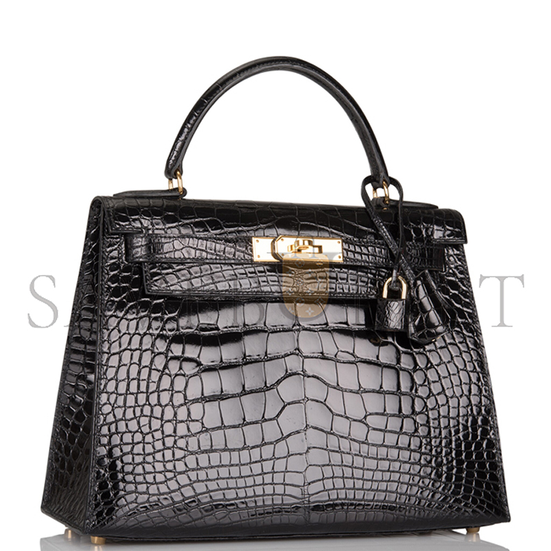 H**mes master a shiny rose schÉhÉrazade niloticus crocodile sellier kelly 28 with gold hardware (28*22*10cm)